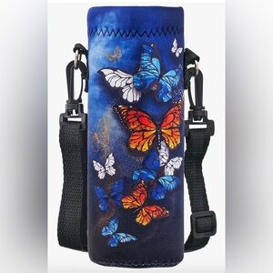 Butterfly Print Water Bottle Holder with Strap